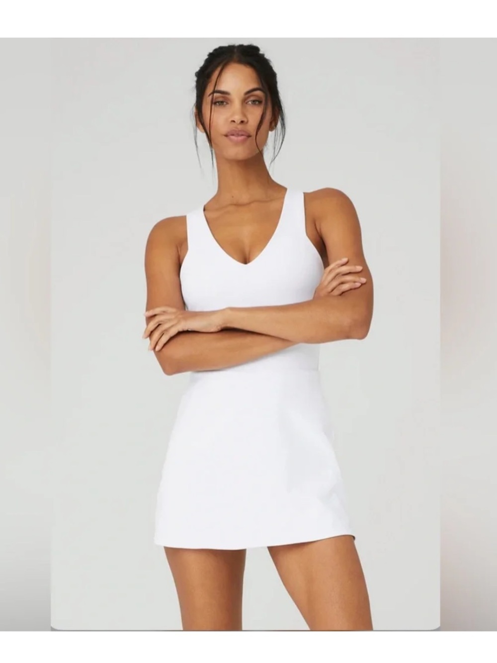 ALO Yoga White V-Neck Mini Dress